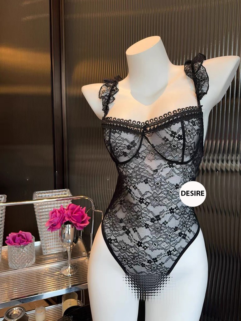 Desire Store, Váy ngủ ren liền thân cánh tiên chéo lưng quần xẻ đáy Bodysuit ren DESIRE VN-8662 image 4 of 10