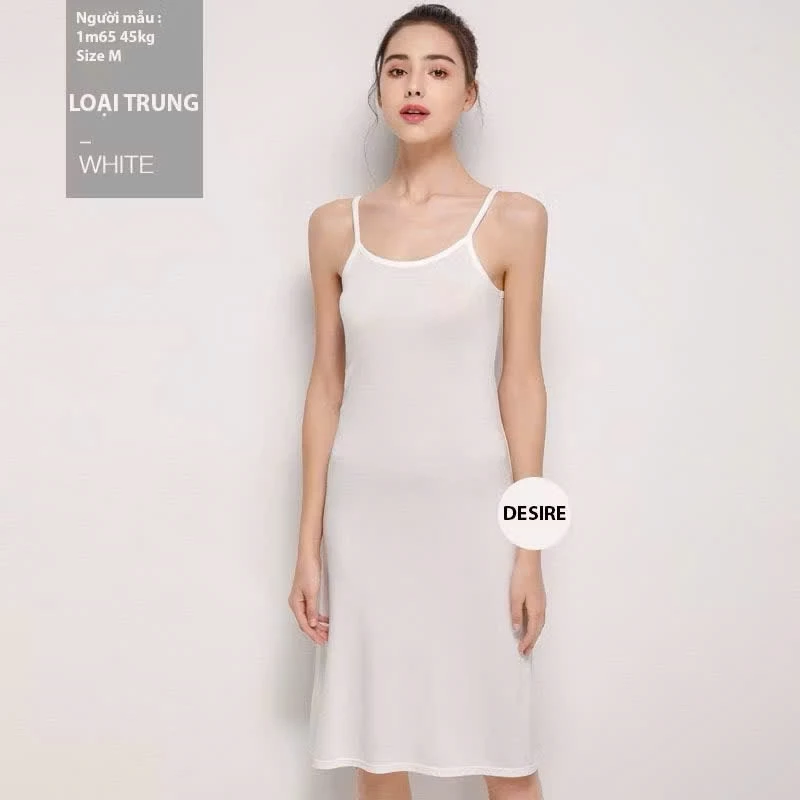 Desire Store, Đầm hai dây - Váy hai dây mặc lót thun modal (Gỗ sồi) dáng suông cổ thuyền Desire VNN-0044N - Trắng trung 100cm, XL image 12 of 13