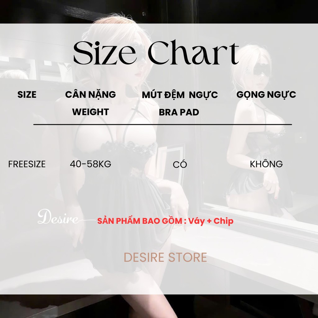 Desire Store, 9747 Váy ngủ ren xuyên thấu Bèo hoa có mút ngực Sexy Hàng cao cấp DESIRE image 10 of 12