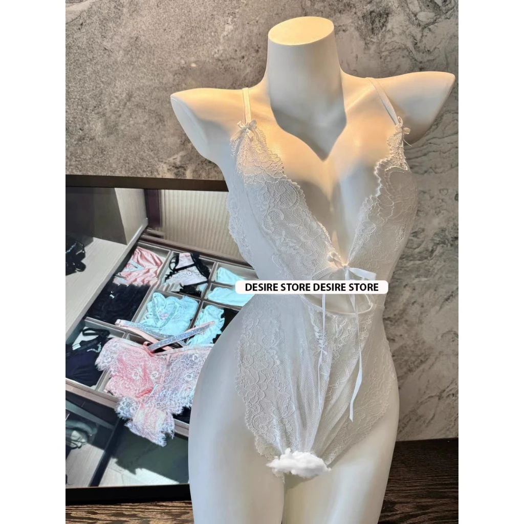 Desire Store, Set Bodysuit và Áo choàng ren xẻ đáy chéo lưng gợi cảm DESIRE VN-8683 - Váy trắng, L image 12 of 20