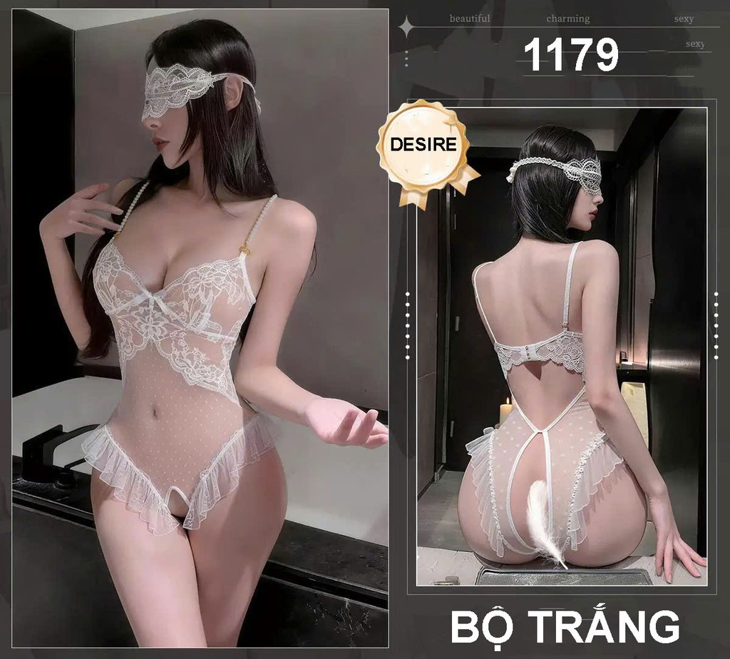 Desire Store, 1179 Váy ngủ liền thân - Bodysuit ren xẻ đáy sexy gợi cảm Hàng QC loại 1 cao cấp DESIRE - 1179 Trắng, M (40-60kg) image 15 of 16