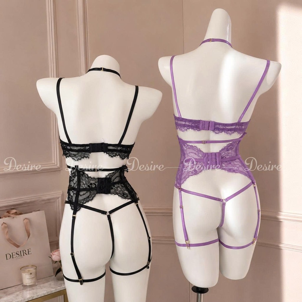 Desire Store, 6453 Bodysuit ren xuyên thấu thiết kế Corset có gọng sexy kèm đai đeo tất gợi cảm DESIRE image 3 of 20