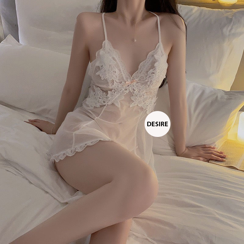 Desire Store, Váy Ngủ Ren Phối Hoa Xuyên Thấu Sexy Cao Cấp Kèm Quần Chip DESIRE VN-1899 image 9 of 17