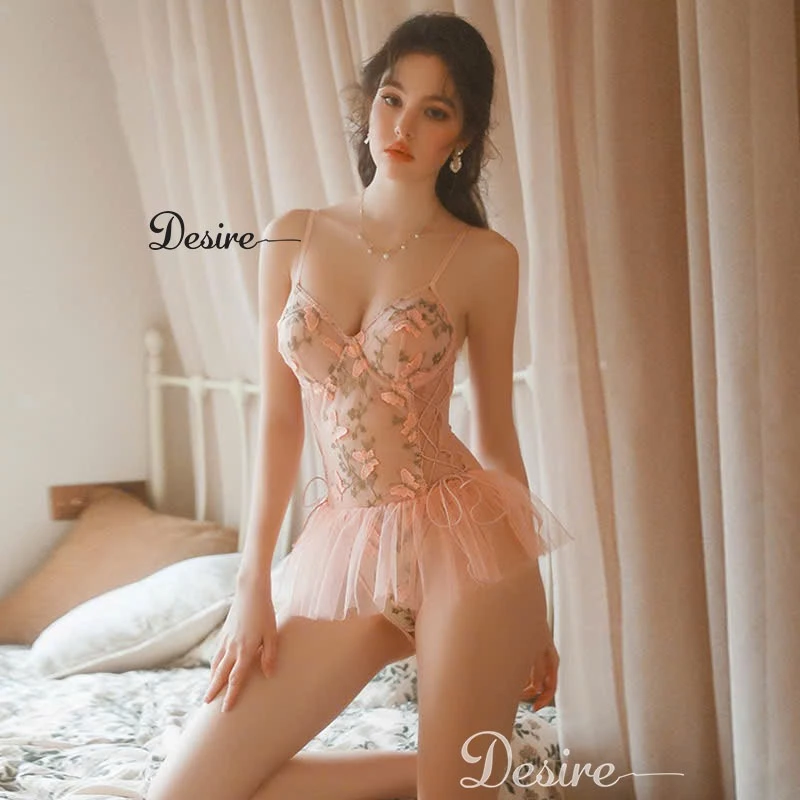 Desire Store, Bodysuit Ren Thêu Hoa Sexy - Đồ Ngủ Liền Thân Xuyên Thấu Gợi Cảm Phong Cách Nàng Thơ DESIRE 1306 - Váy Hồng image 11 of 12