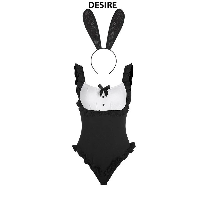 Desire Store, Bộ đồ ngủ liền thân cosplay hoá trang CÔ HẦU GÁI TAI THỎ TINH NGHỊCH hàng chính hãng GUIRUO QC loại 1 DESIRE VN-2328 - Set Đen không tất, XL (63-70kg) image 14 of 16