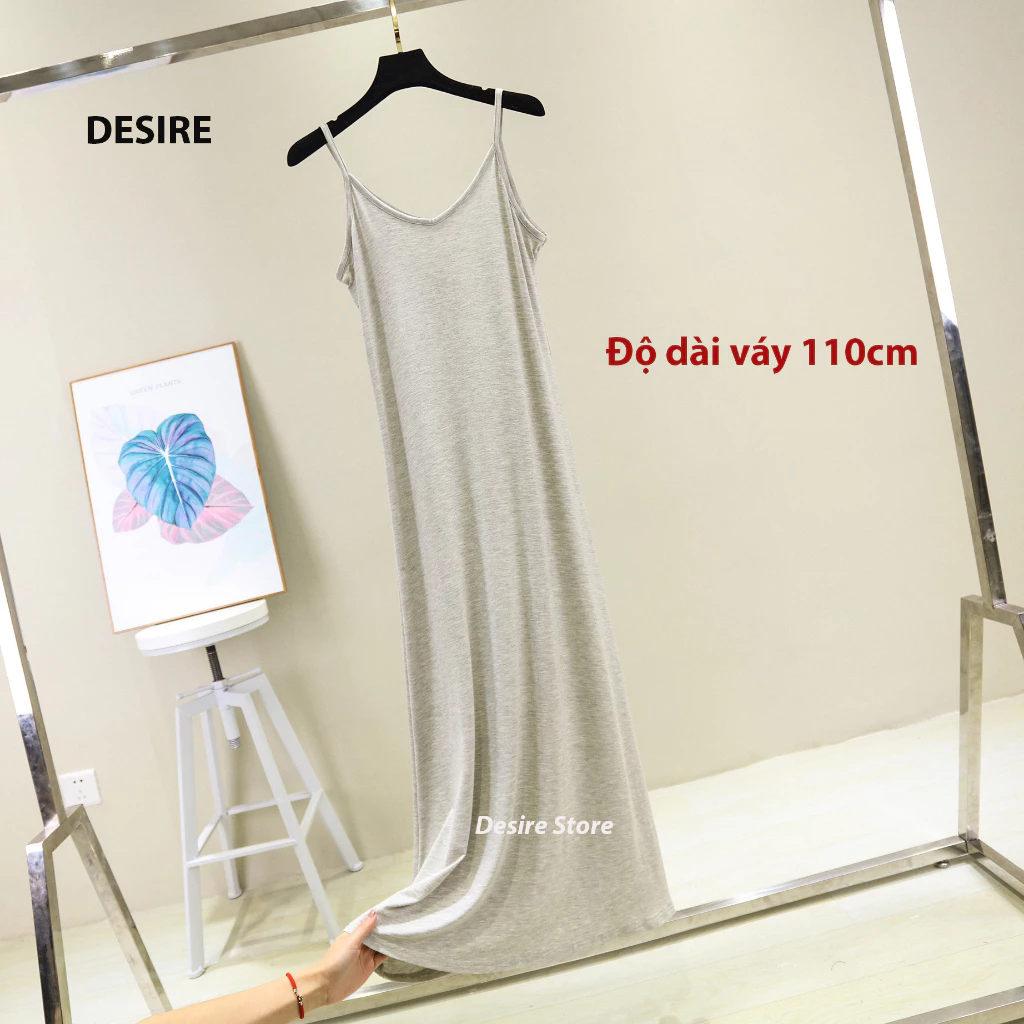 Desire Store, Váy hai dây mặc lót cổ V thun Modal (gỗ sồi) mềm mịn  đầm hai dây mặc lót dáng ôm BTM-1009 - Xám 110cm, XL (56~62kg) image 29 of 30