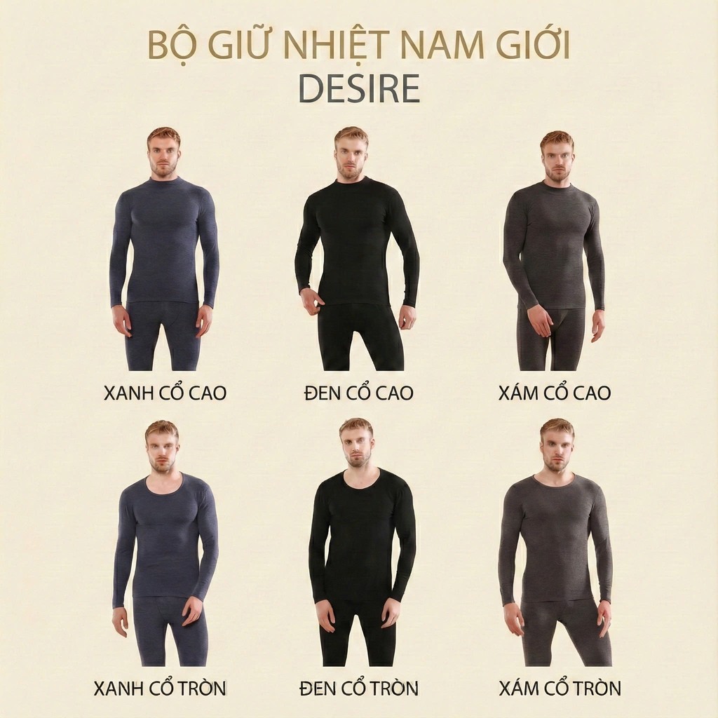 Desire Store, Đồ bộ giữ nhiệt nam lót Len Cashmere cổ cao ấm áp mùa đông cao cấp siêu nhẹ dành cho nam giới DGN-03 image 7 of 14