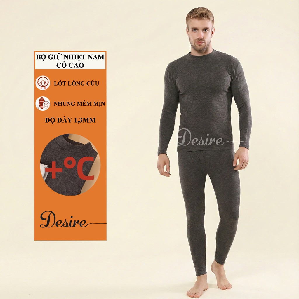Desire Store, Đồ bộ giữ nhiệt nam lót Len Cashmere cổ tròn ấm áp mùa đông cao cấp siêu nhẹ DGN-02 - Bộ Cổ cao Xám, XXXL image 12 of 19