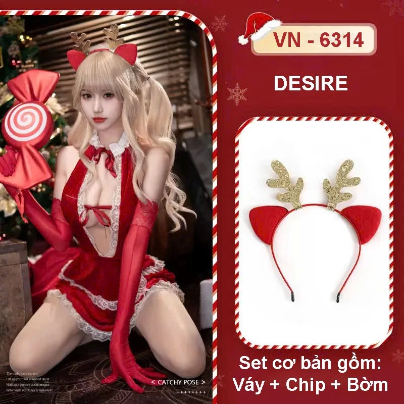 Desire Store, Váy ngủ Cosplay phong cách Giáng sinh Noel gợi cảm quyến rũ DESIRE VN-6314 - Set cơ bản image 10 of 11