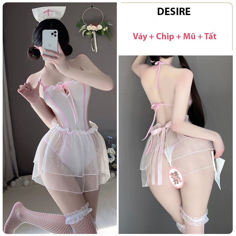 Desire Store, Bộ đồ ngủ Cosplay y tá đầy đủ phụ kiện sexy gợi cảm DESIRE VN-4228 - Set + Tất Trắng, M image 9 of 10