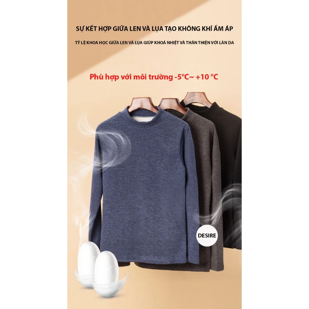 Desire Store, Đồ bộ giữ nhiệt nam lót Len Cashmere cổ cao ấm áp mùa đông cao cấp siêu nhẹ dành cho nam giới DGN-03 image 3 of 12