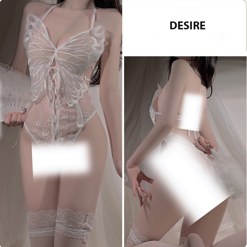 Desire Store, ✨ BODYSUIT REN CÁNH BƯỚM ĐAN DÂY BỤNG RED WINE - DESIRE STORE ✨ VN-4009  (✨ Red Wine Lace Butterfly Bodysuit with Lace-Up Waist - DESIRE STORE ✨ VN-4009) image 9 of 13