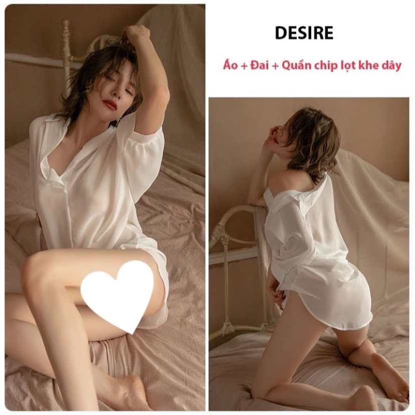 Desire Store, Áo sơ mi ngủ voan lụa tay lửng cao cấp mềm mịn kèm chip lọt khe VN-243 - Voan Trắng (Có chip), L (54-68kg) image 8 of 12