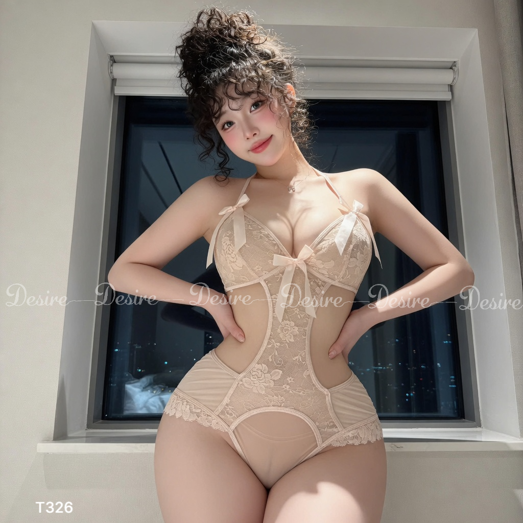 Desire Store, Bodysuit ren - Váy Ngủ liền thân Hoa Xuyên Thấu Hở Sườn Thắt Nơ Sexy T326 (Lace Bodysuit - Sheer Floral One-Piece Nightgown with Open Sides and Bows (Sexy) T326) image 28 of 52