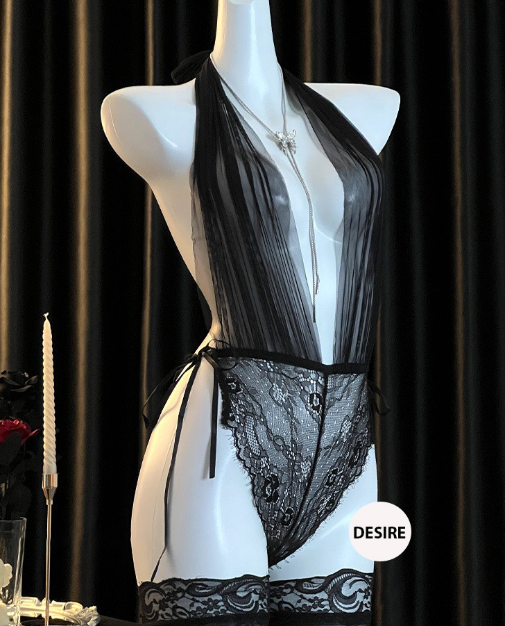 Desire Store, Bộ liền thân yếm cột dây chất ren mềm gợi cảm VN-8859 image 3 of 9