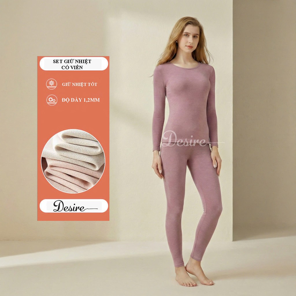 Desire Store, Đồ bộ giữ nhiệt mùa đông siêu nhẹ ấm áp vải Nhung lót Len Cashmere có đường viền dành cho nữ giới ZYOS AGN-003 - Tím nhạt có viền, 3XL image 13 of 14
