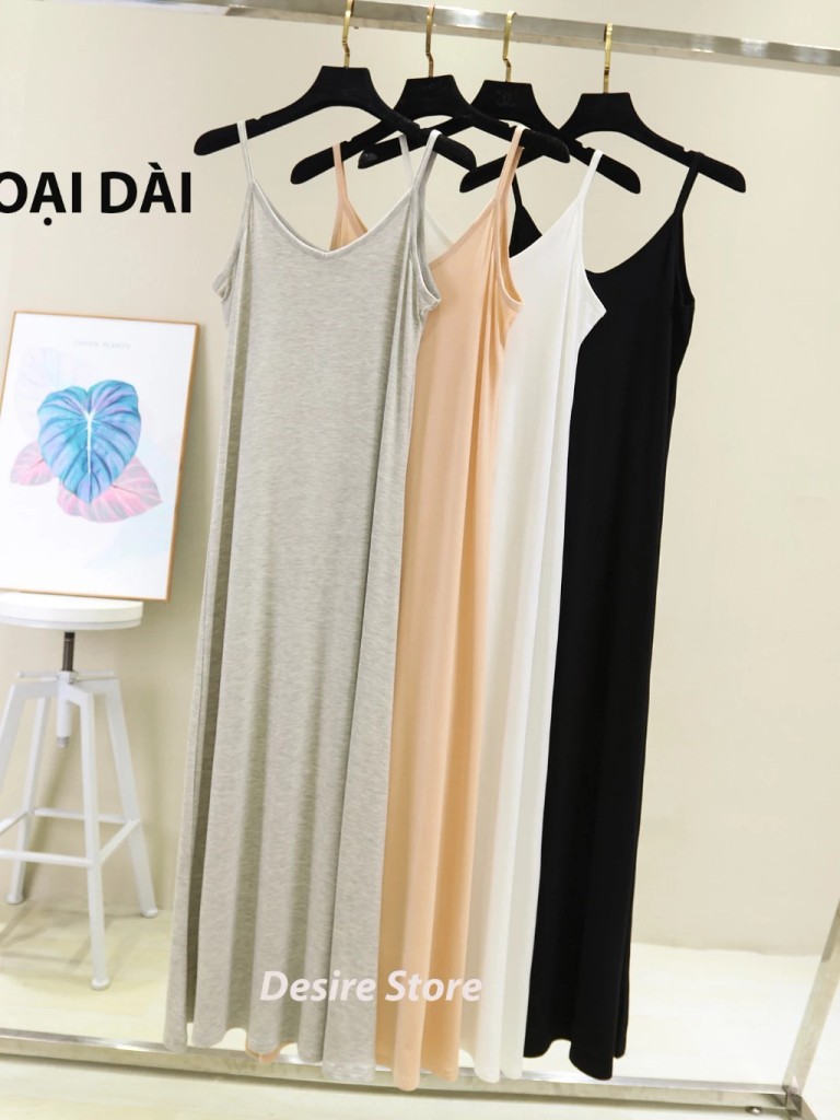 Desire Store, Váy hai dây mặc lót cổ V thun Modal (gỗ sồi) mềm mịn  đầm hai dây mặc lót dáng ôm BTM-1009 image 13 of 30