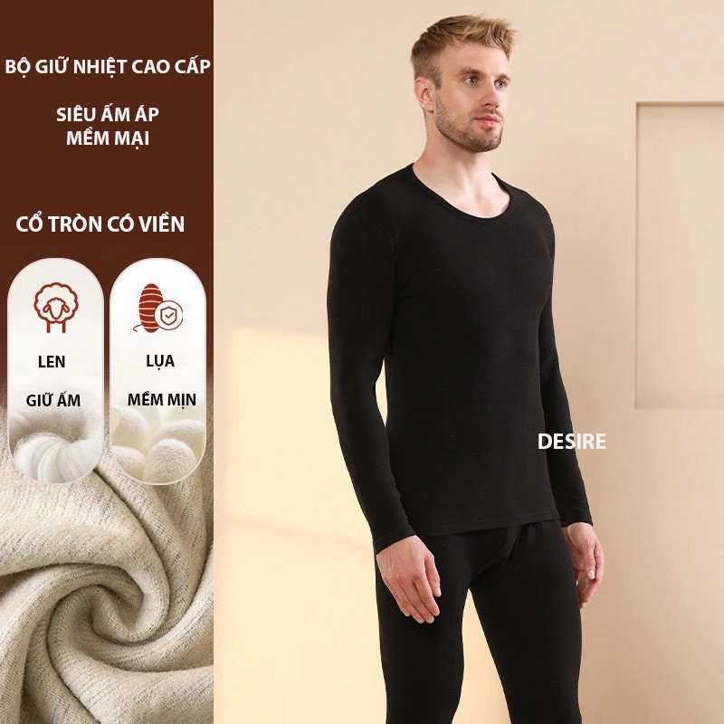 Desire Store, Đồ bộ giữ nhiệt nam lót Len Cashmere cổ tròn ấm áp mùa đông cao cấp siêu nhẹ DGN-02 image 3 of 16