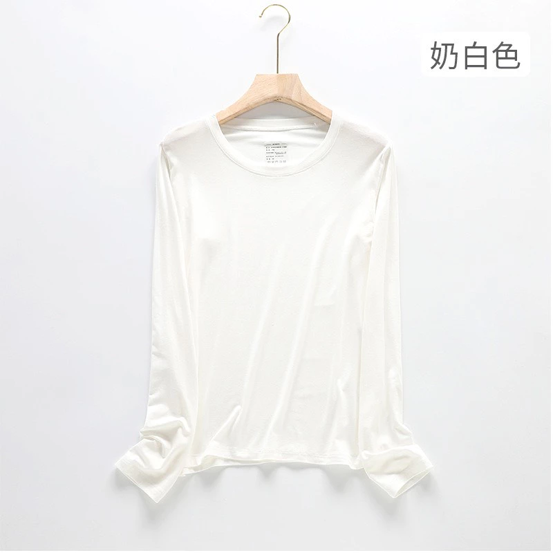 Desire Store, Áo thun dài tay nữ cổ tròn chất thun modal mịn lạnh co giãn phong cách mùa thu DESIRE A140 - Trắng, Onesize <55kg image 11 of 14