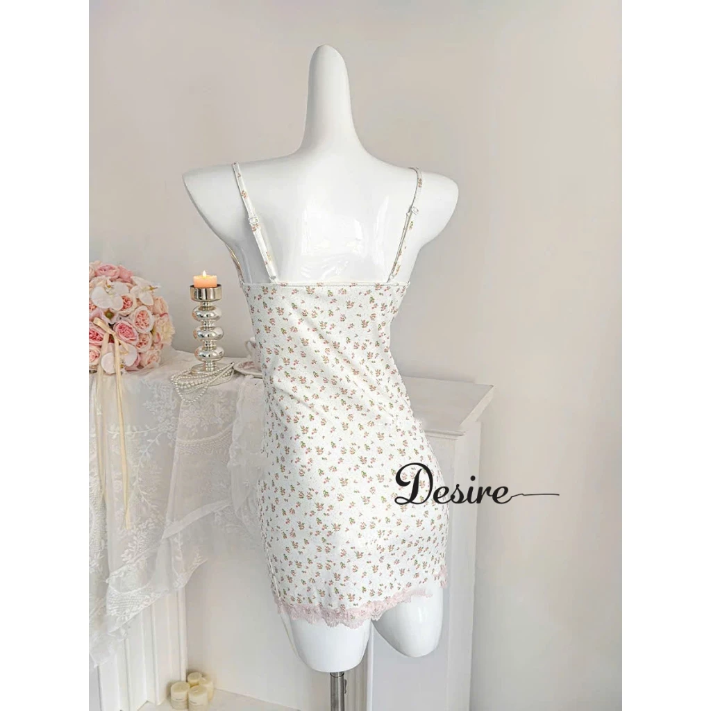 Desire Store, Váy Ngủ Hai Dây Hoa Nhí Phong Cách Sexy Girl - Đầm Ngủ Thun Gân Co Giãn Ôm Body Phối Nơ DESIRE C121 image 7 of 11