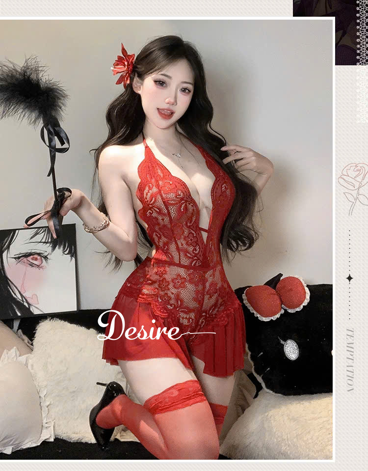 Desire Store, Váy ngủ ren liền thân Bodysuit quần chip xẻ đáy phong cách gợi cảm sexy Desire VN-8411-1 image 3 of 11