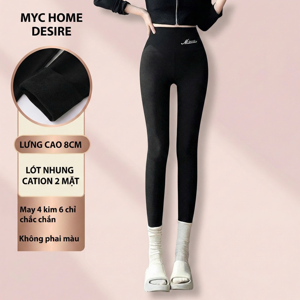 Desire Store, Quần dài legging M ENAIC lưng cao giữ nhiệt lót nhung Cation hai mặt mùa đông ấm áp định hình dáng QGN-004 - Đen, M 40-51KG image 13 of 16