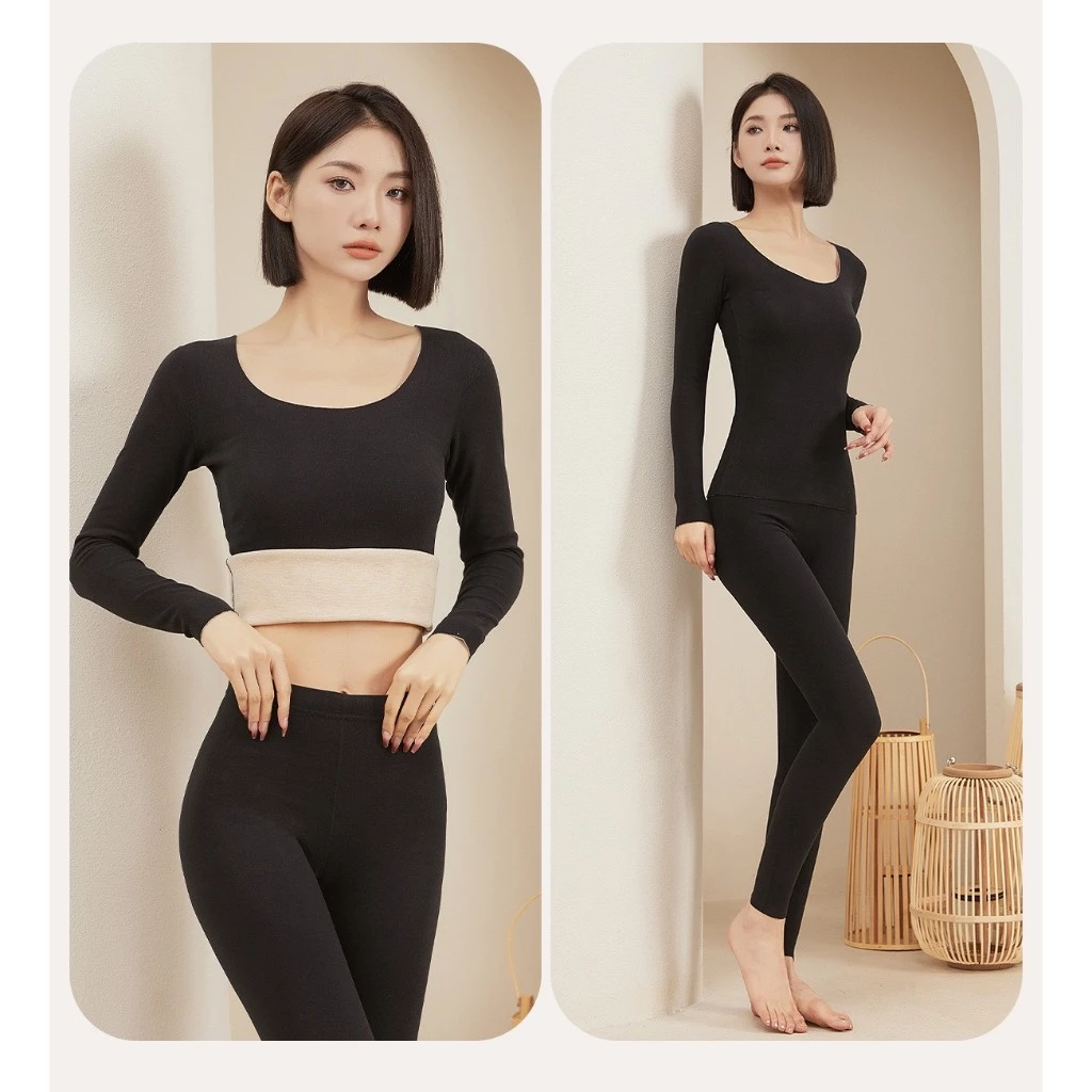 Desire Store, Đồ bộ giữ nhiệt mùa đông siêu nhẹ ấm áp không đường viền MYC HOME chất Nhung lót Len cừu MYC-01 - Nguyên bộ đen MYC, XL image 19 of 21