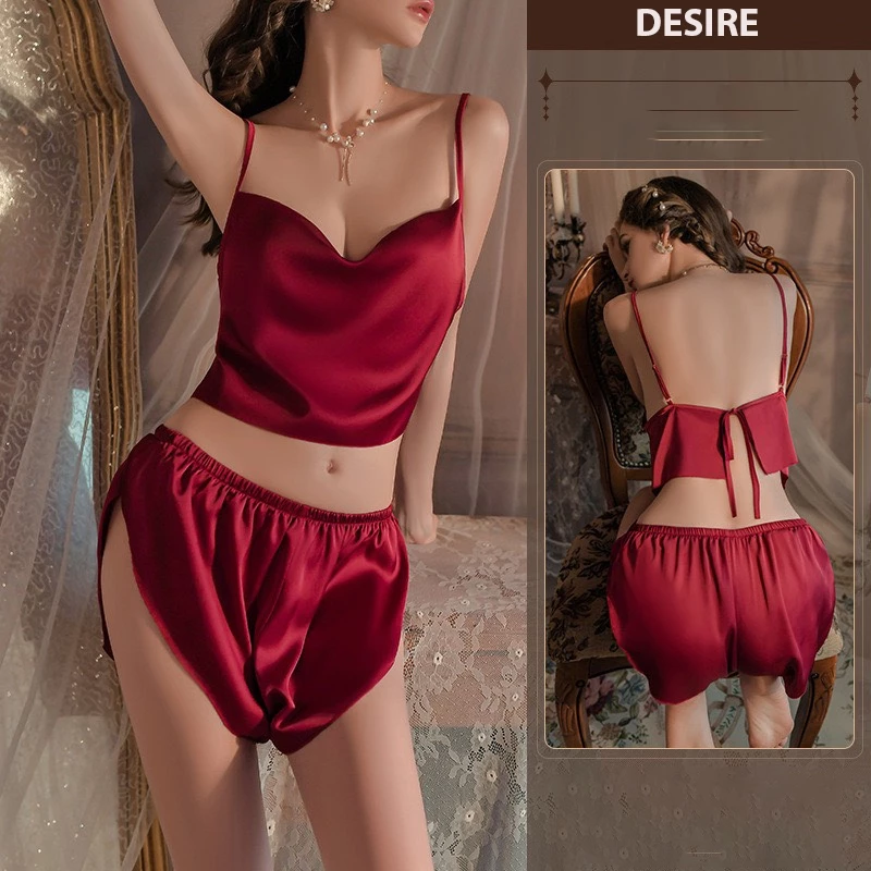 Desire Store, Đồ bộ hai dây cổ đổ chất lụa mềm gợi cảm DESIRE VN-8816 - Đỏ đô, L image 10 of 13