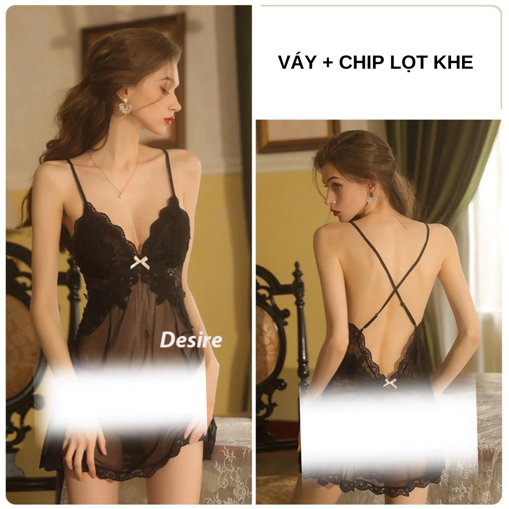 Desire Store, Váy ngủ ren phối hoa xuyên thấu sexy cao cấp kèm quần chip VN-1899 - Đen, L image 16 of 18