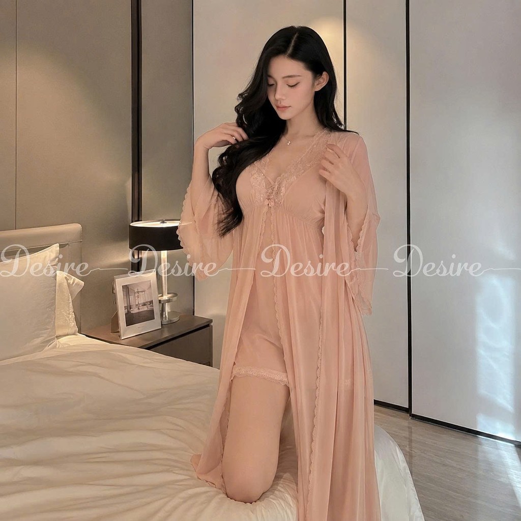 Desire Store, Váy ngủ ren xuyên thấu cut out lưng sexy kèm quần chip ren VN-8449 image 7 of 16