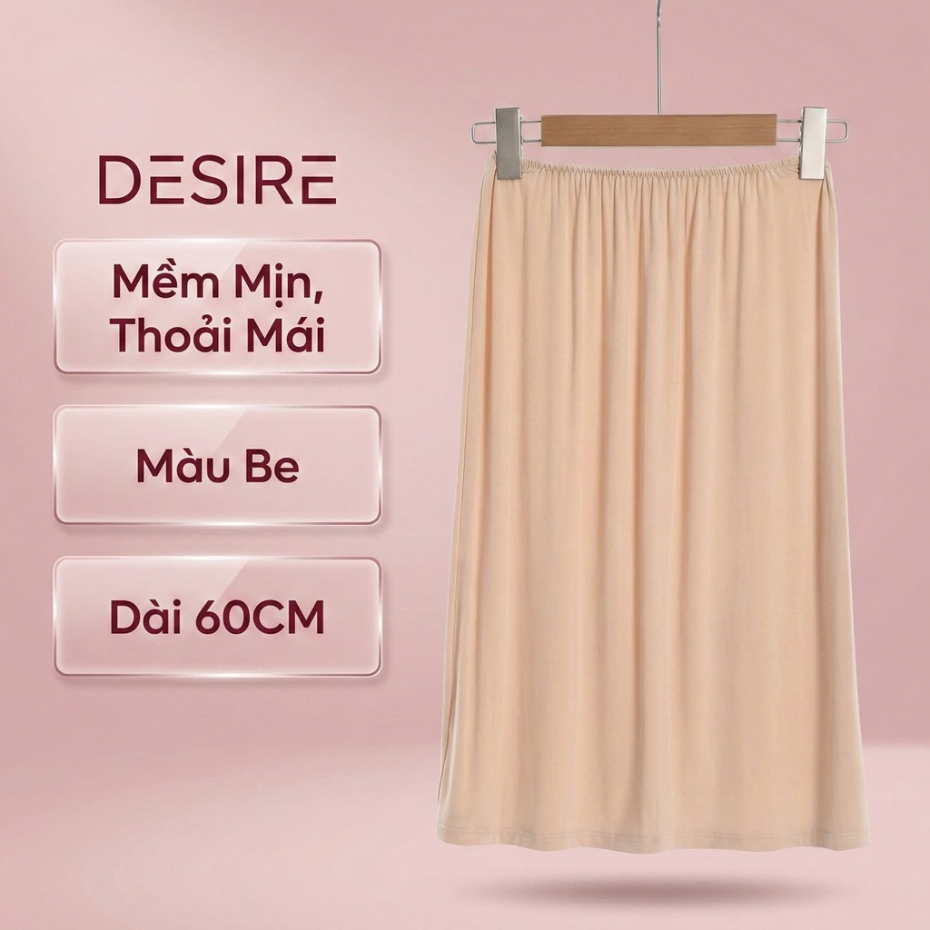 Desire Store, Chân Váy lót thun modal  (gỗ sồi) dáng xòe rộng thoải mái - Chân váy mặc lót thun mịn mát Desire VN-064-2 - Be 60cm trơn, M image 12 of 39