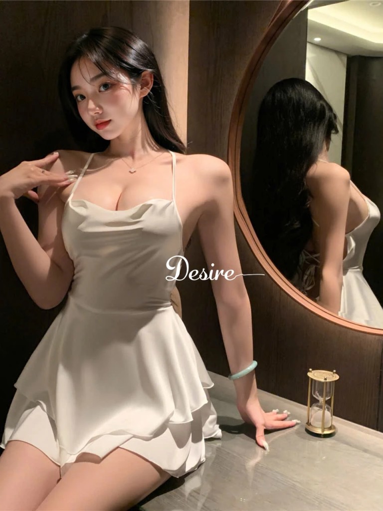 Desire Store, Váy ngủ lụa Đầm ngủ hai dây lụa kèm chip phối ren gợi cảm sexy VN-1068 image 7 of 12