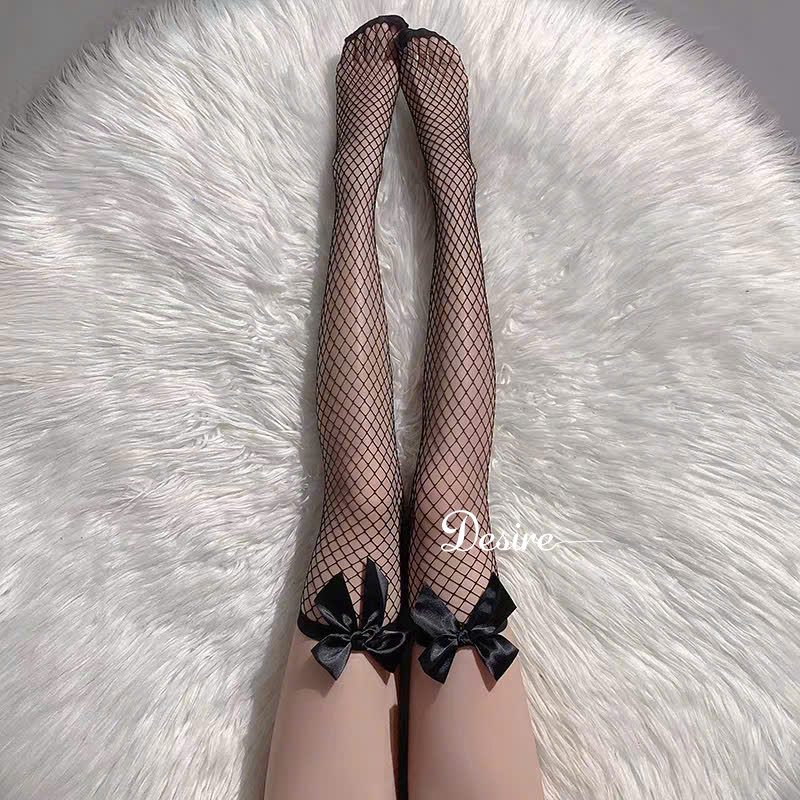 Desire Store, Tất lưới đùi nữ ren nơ dài trên gối phong cách gợi cảm sexy DESIRE T-012 - Đen image 8 of 9