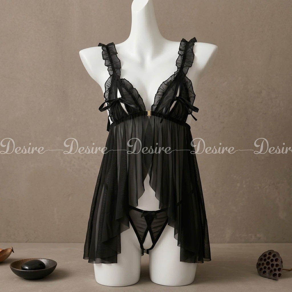 Desire Store, [40-75KG] Váy ngủ bigsize ren sexy cài trước kèm chip DESIRE 8471 HÀNG QC LOẠI 1 CHUẨN XỊN - Đen, L image 13 of 14
