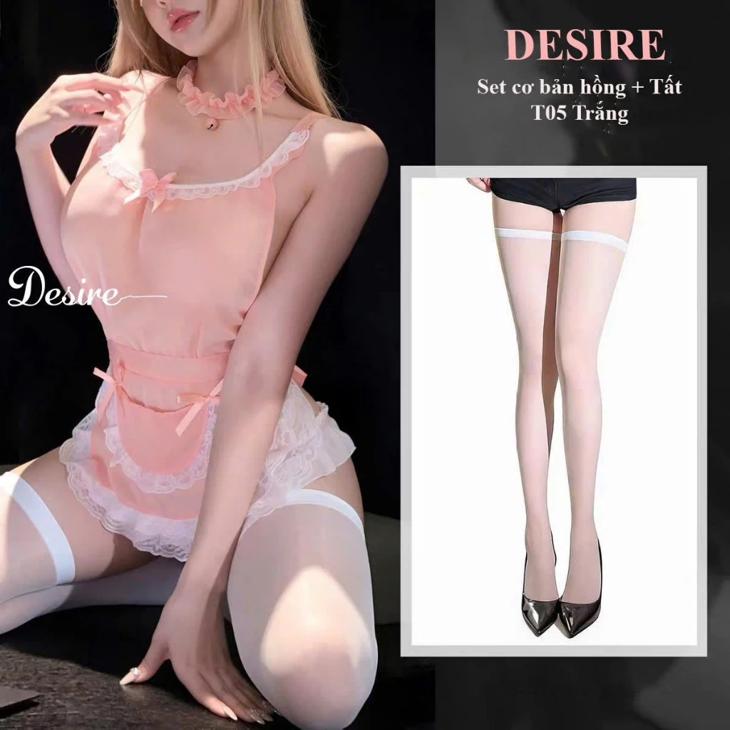 Desire Store, 9687 Bộ Cosplay Cô hầu gái ngọt ngào sexy đầy đủ phụ kiện DESIRE - Hồng+Tất05trắng image 13 of 16