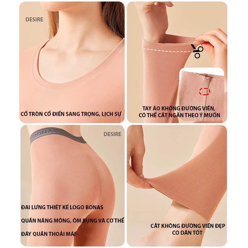 Desire Store, Đồ Bộ giữ nhiệt lót nhung hai mặt chính hãng BONAS cao cấp siêu nhẹ ôm body cổ tròn AGN-003 image 3 of 12
