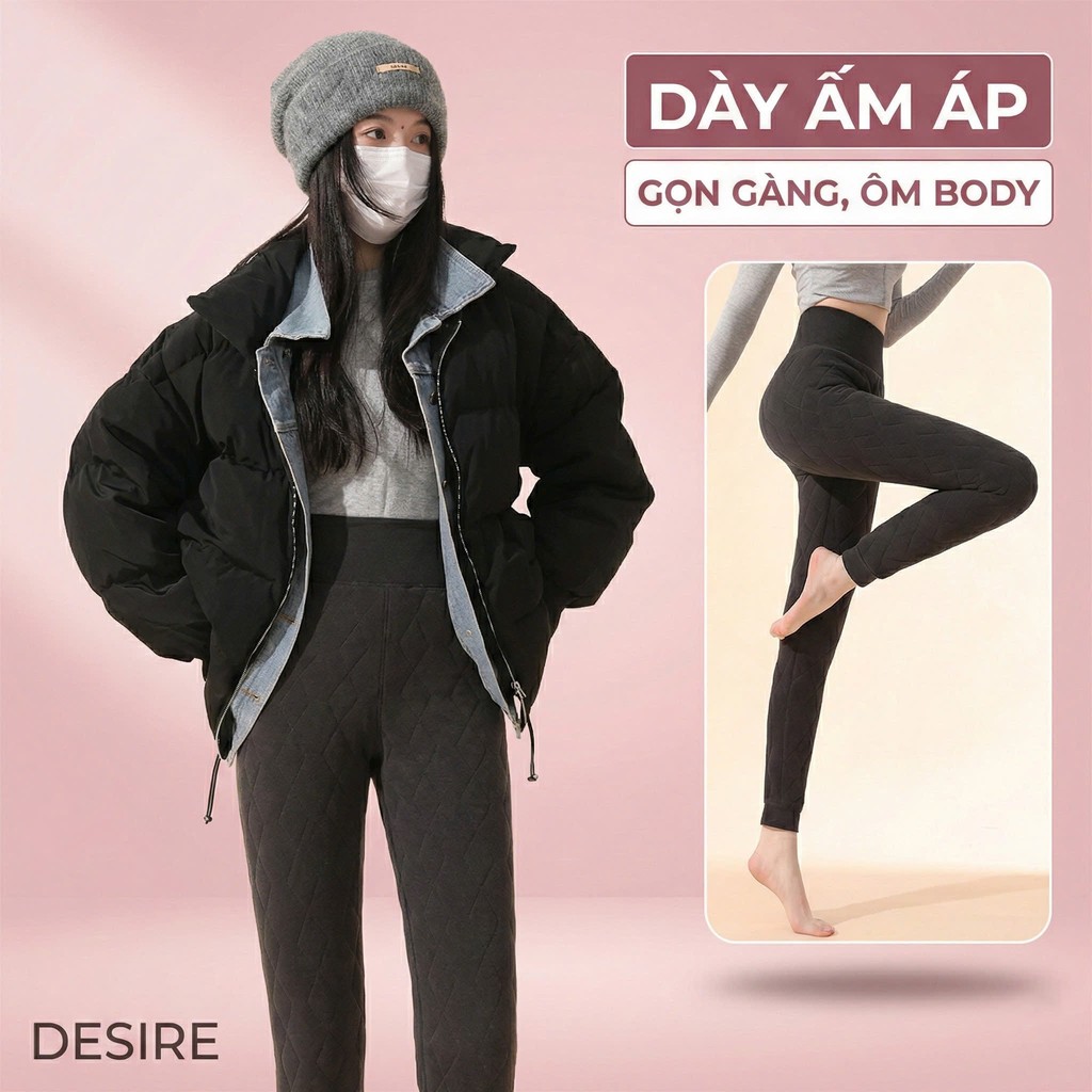 Desire Store, Quần legging lưng cao lót lông cừu dày nhung mịn giữ nhiệt mùa đông ấm áp định hình dáng QGN-9134 image 9 of 12