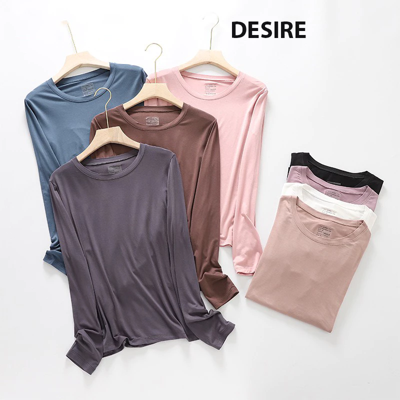 Desire Store, Áo thun dài tay nữ cổ tròn chất thun modal mịn lạnh co giãn phong cách mùa thu DESIRE A140 image 9 of 14