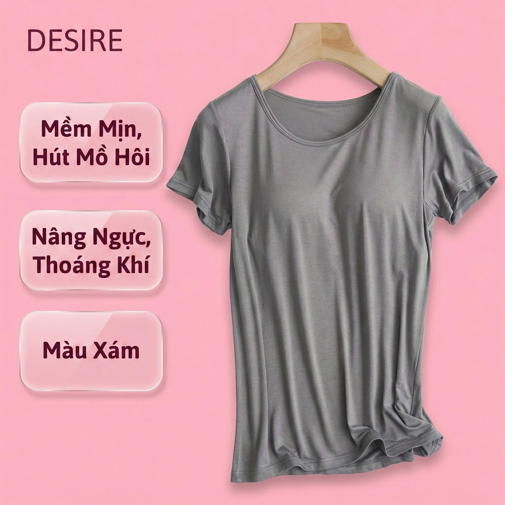 Desire Store, Áo thun ngắn tay có mút ngực thun Vicose cao cấp A2302 - Xám, 2XL image 19 of 20