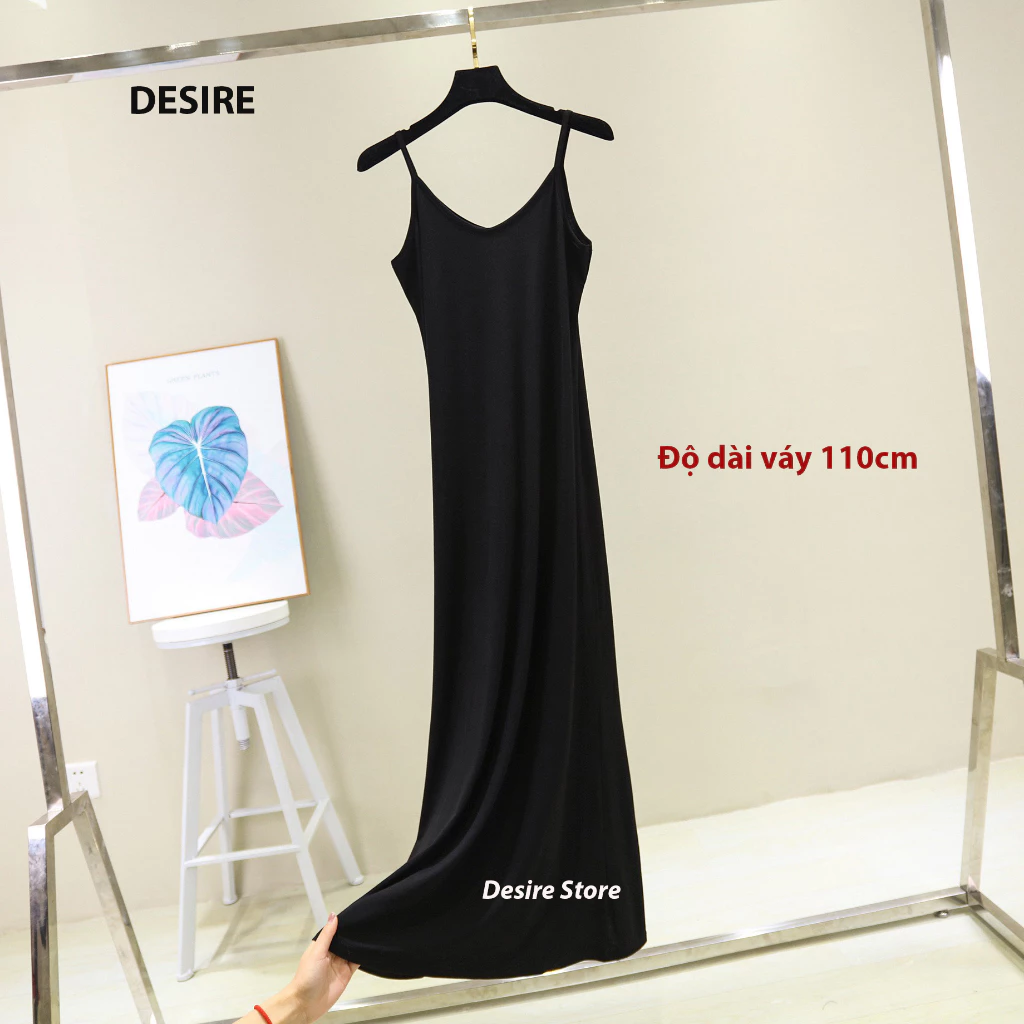 Desire Store, Váy hai dây mặc lót cổ V thun Modal (gỗ sồi) mềm mịn  đầm hai dây mặc lót dáng ôm BTM-1009 - Đen dài 110cm, L (50~55kg) image 28 of 30