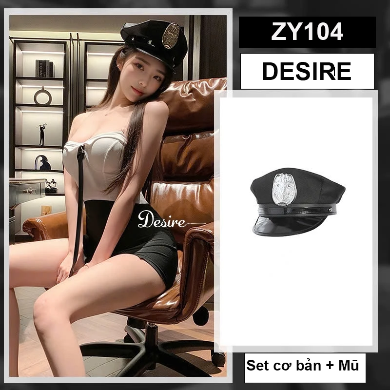 Desire Store, Bộ đồ ngủ Cosplay cô nàng thư ký cảnh sát gợi cảm DESIRE ZY104 - Set cơ bản + Mũ, Freesize (40-60kg) image 11 of 13