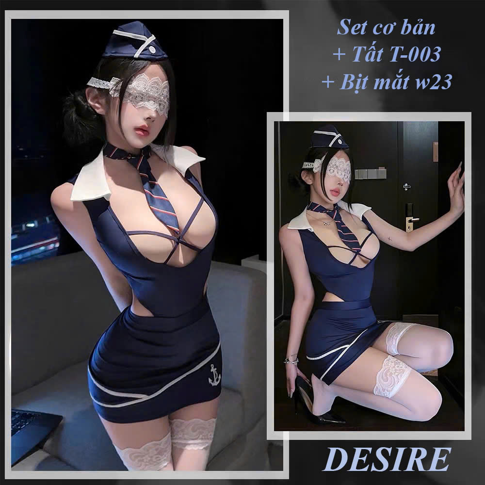 Desire Store, 9680 Set Cosplay Cô Tiếp Viên Hàng Không Gợi Cảm - Đồ Ngủ Hoá Trang Sexy DESIRE (Sexy Flight Attendant Cosplay Set – DESIRE Sexy Role-Play Lingerie 9680) - Set cơ bản + Tất T-03 Trắng + Bit mắt w23 image 12 of 12