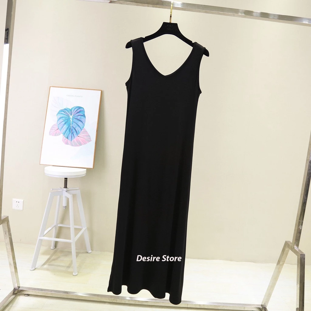 Desire Store, Đầm thun sát nách vải modal (Gỗ sồi) dáng ôm cổ tim mịn mát mùa hè BTM-1012 - Đen 98cm, XL (55- 60 KG) image 13 of 18