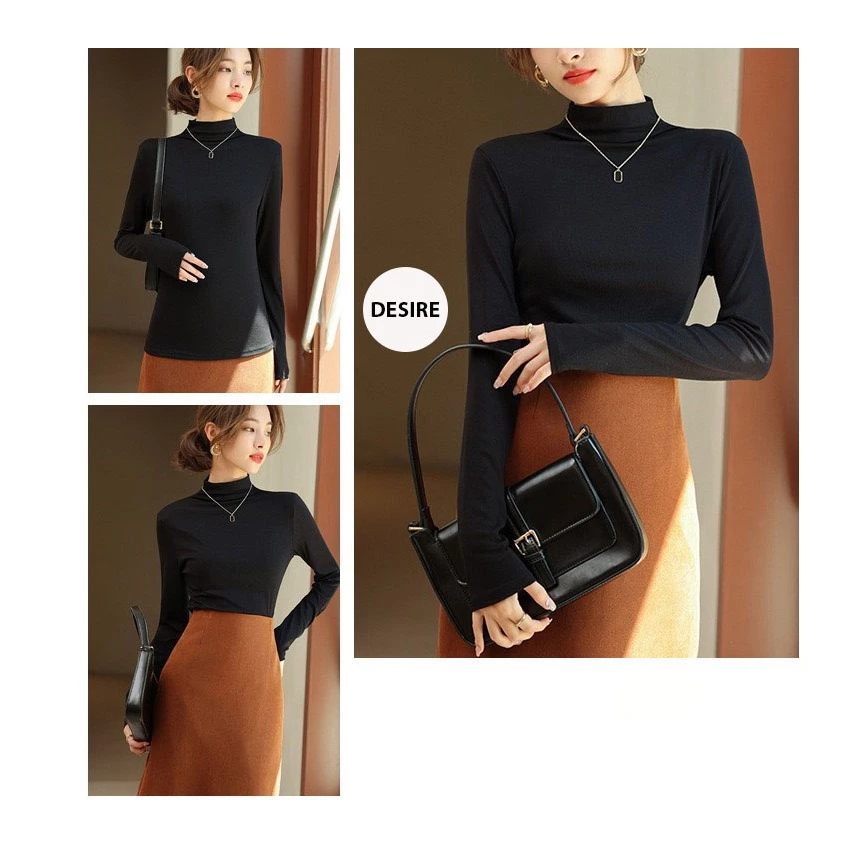 Desire Store, Áo thun cổ lọ dài tay chất thun len mềm mại Áo thun cổ cao ấm áp mùa thu đông  AN-898 image 6 of 13