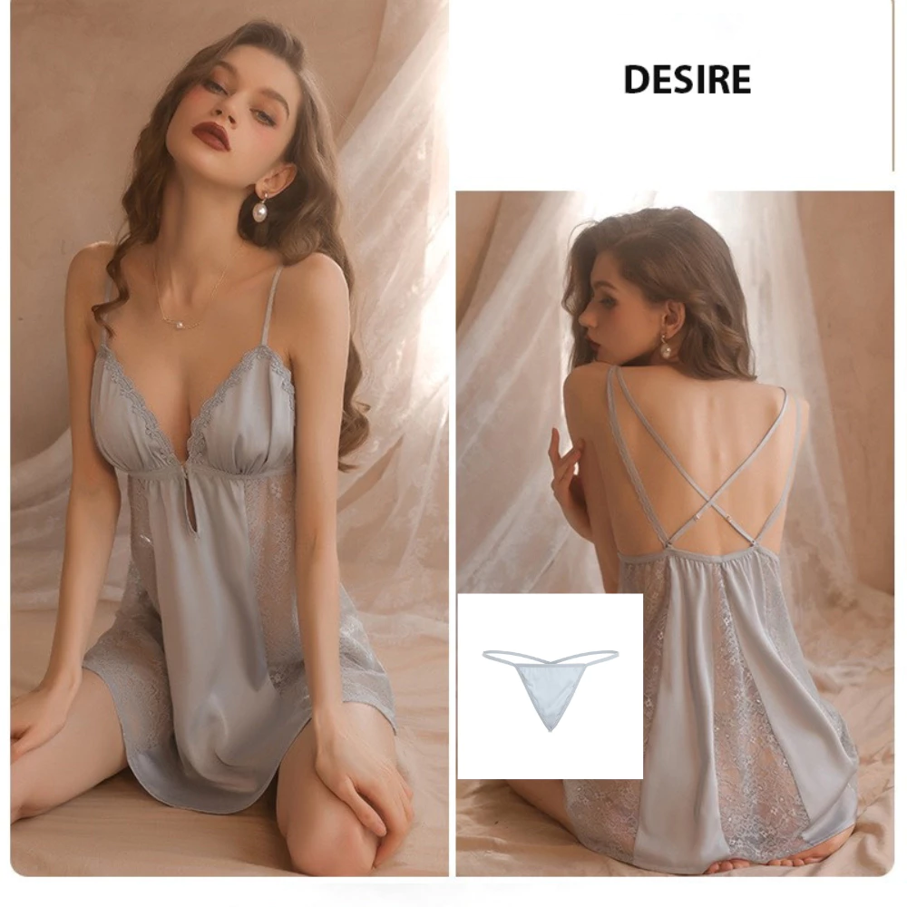 Desire Store, Set Váy ngủ hai dây có mút đệm ngực và áo choàng lụa cao cấp DESIRE VN-1690 - Váy Xanh (kèm chip), XL image 27 of 28