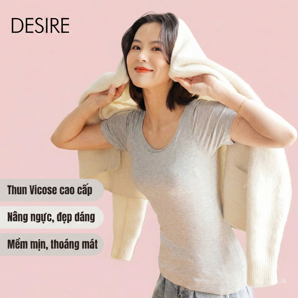 Desire Store, Áo thun ngắn tay có mút ngực thun Vicose cao cấp A2302 image 8 of 20