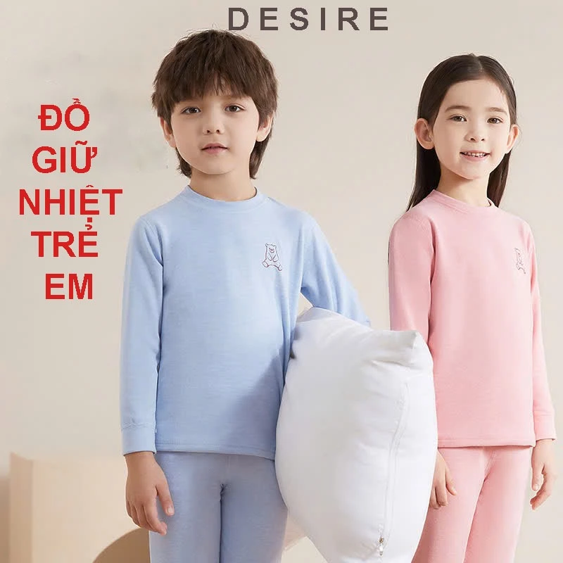 Desire Store, Đồ bộ giữ nhiệt trẻ em cổ tròn chất liệu vải nhung lót Len Cashmere siêu nhẹ mềm mại ấm áp DGN-005 image 1 of 12