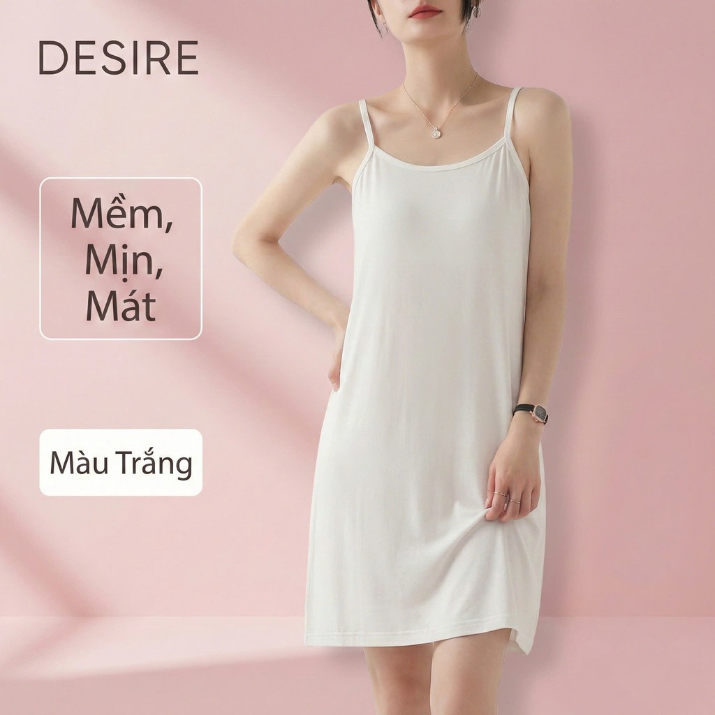 Desire Store, Váy hai dây Váy mặc lót chất thun modal (Gỗ sồi) dáng ôm body cổ ngang có TĂNG ĐƠ điều chỉnh DESIRE VN-062 - Trắng dài 100cm, XXL image 19 of 33
