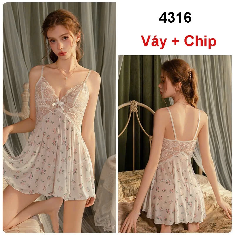 Desire Store, Váy Ngủ Ren Hoa Nhí - Váy Ngủ Sexy Nàng Thơ Thiết Kế Sang Trọng Quyến Rũ CHÍNH HÃNG GUIRUO 4316 - Váy + Chip, XL (60-70kg) image 11 of 11