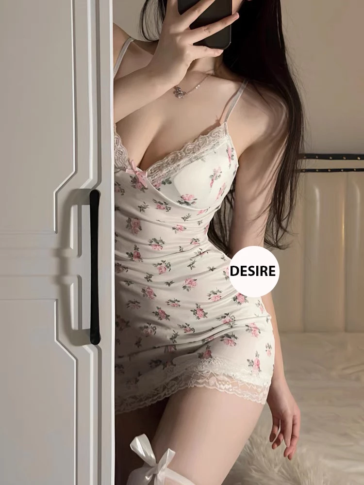 Desire Store, Váy ngủ mặc nhà chất thun hoạ tiết hoa DESIRE VN-8898 image 2 of 10